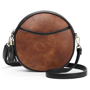 GAEKEAO Vegan Leather Crossbody Bags for Women Circle Cross Body Shoulder Bag Purses Handbags with Adjustable Straps (Brown&black)