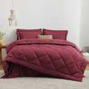 Love's cabin King Size Comforter Set Burgundy, 7 Pieces King Bed in a Bag, All Season Bedding Sets with 1 Comforter, 1 Flat Sheet, 1 Fitted Sheet, 2 Pillowcase and 2 Pillow Sham | Soft, Breathable, Lightweight, Comfortable