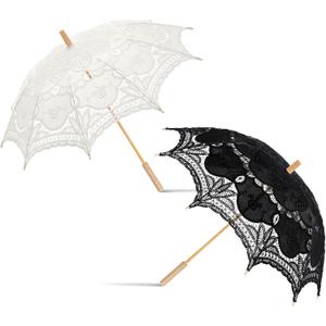 Beeveer 2 Pack Bride Groom Lace Parasol Umbrella Vintage Wedding Bridal Umbrella for Decoration Photo Tea Party Women's Clothing Wedding 1920s Party