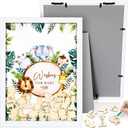 Unittype 71 Pcs 15.8 x 11.8 x 0.6inch Baby Shower Guest Book Alternative with 70 Wood Slices Set Baby Shower Decoration Photo Frame Signature Keepsakes for Birthday Table Centerpiece(Green,Animal)