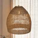Arturesthome Boho Chandelier, Rustic Rattan Basket Woven Pendant Light Coastal Light Fixture, Farmhouse Wicker Hanging Lighting for Dining Table Kitchen Island Bedroom D17.7in