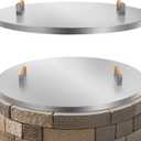 1MORE Fire Pit Lid Round 34" - Stainless Steel Firepits Cover with Wooden Handles for Patio Firepits,Rust Resistant 1.5mm Fire Pits Metal Lid, Fire Pits Cover Round, All-Season Protective.Silver