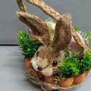 Easter Basket Decoration with Handle, Handmade Straw Bunnies, 12 Hanging Easter Eggs,Carrot Baskets for Easter Egg Candy Storage, Spring and Easter Home Table Decor, Mantle Centerpiece