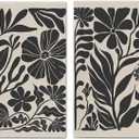 Boho Floral Dish Towels - Vintage Abstract Flowers Waffle Weave Kitchen Towels, Bathroom Towel Sets Decorative, Boho Floral Hand Tea Towel (1624 Inches) (Black)