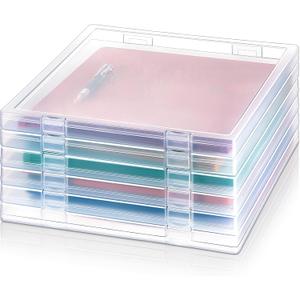 Kosiz 6 Pcs 12 x 12 Inch Paper Storage Case Plastic Scrapbook Storage Box Portable Transparent Organizer Containers Clear Slim Project Case for Documents Photo File Magazines Office School Supplies