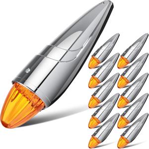 13 x 17 LED Chrome Truck Roof Lights Amber Torpedo Cab Marker Roof Running Top Lights Assembly Heavy Duty Trucks Replacement for Peterbilt/Freightliner/Mack Amber Lens