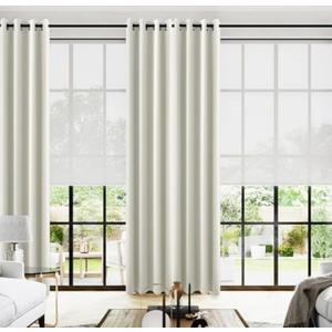 Cream Satin Polyester Curtains 96 Inch Long 2 Panel Set Grommet Elegant Floor to Ceiling Modern Curtain for Living Room, Thermal Blackout Darkening Drapes for Bedroom 52x96 In Length, Ivory Off White