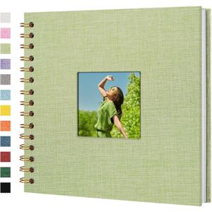 Linen Covered Scrapbook Photo Album, 8x8 Inches with Hardcover Kraft White Pages - Ideal for Travel, Wedding, Guest Book, Christmas, Baby Shower (20 Sheets/40 Pages) (Grassgreen)