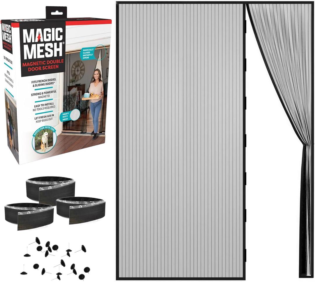 Magic Mesh Double Door- Hands Free Magnetic Screen Door, Fits French & Sliding Doors 75 in x 83 in