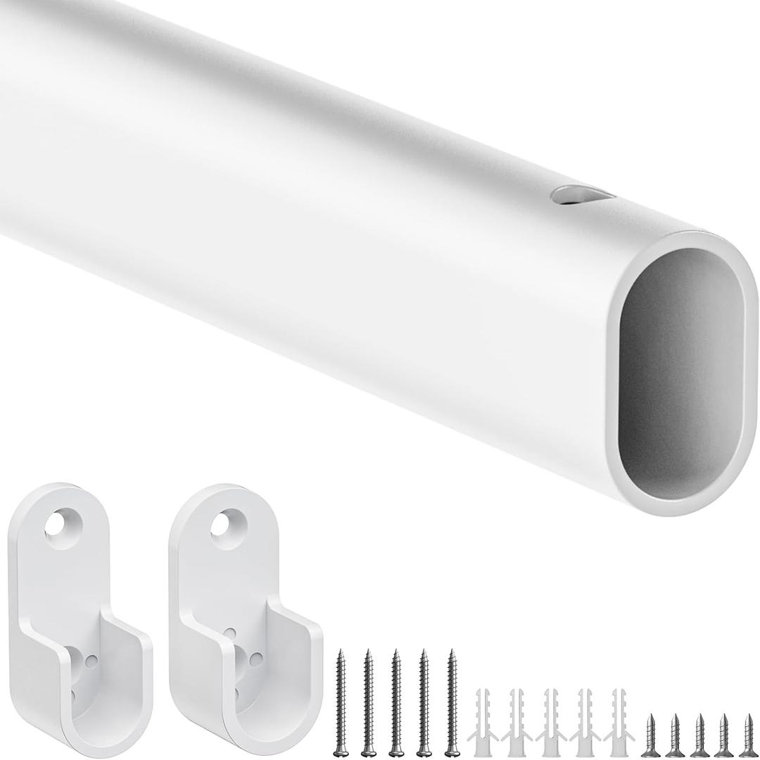 Mavivegue Oval Closet Rod, Closet Rods for Hanging Clothes, Adjustable Closet Rod Expandable 17 to 40 Inches, Wardrobe Closet Organizer for Laundry Room, RV, Closet Storage (white)