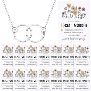 Huquary 12 Set Social Worker Month Employee Appreciation Gifts Bulk Social Worker Necklace with Inspiration Cards Motivational Thank You Gifts for Women Crna Nurse Teacher Volunteer Employee Coworker