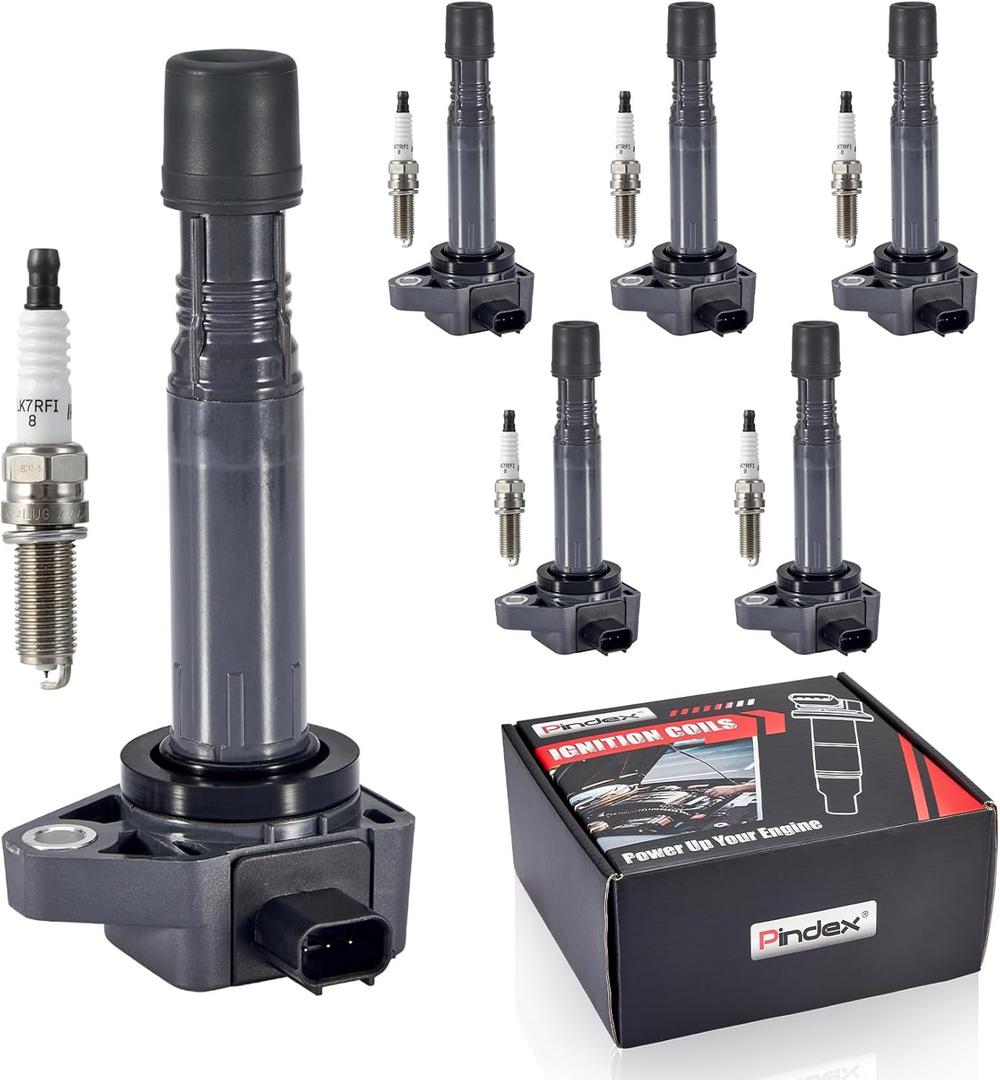 Pindex 6 Pack UF624 UF603 Ignition Coils and Spark Plugs Coil Packs Kit Compatible with Honda Acura 2008-2017 Accord Odyssey Pilot Ridgeline RDX RL TL MDX ZDX 3.5L 3.7L