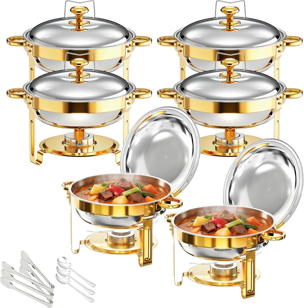 Chafing Dishes Buffet 6 Pack 6QT Gold Stainless Steel Food Warmers
Food-Grade Stainless Steel, 6QT Pans 20% Larger; 3 Serving Forks & Spoons, Stackable, Cordless for Weddings & Outdoor Parties