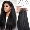 Human Crochet Hair for Black Women Yaki Straight Human Hair Crochet Bundles 18 Inch 50g 50 Strands Pre-Separated Feather Crochet Human Hair Invisible Crochet Hair Extensions Kit Natural Black (#1B(YK))