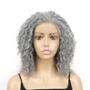 Onemliy Gray Lace Front Wigs Glueless Curly Synthetic Heat Resistant Fiber Hair Wig Silver for Women Daily Use