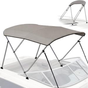 Bimini Top for Boats - 900D Waterproof & UV-Proof Polyester Sun Shade Boat Canopy with Zippered Storage Boot, 2 Rear Poles, 4 Adjustable Straps, Boat Bimini Top Gray (3 Bow 6'L x 46"H x 54"-60"W)
