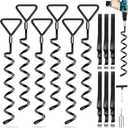 Trampoline Stakes Ground Anchors Screw in, Trampoline Anchors with Strong Straps, Spiral Earth Swing Set Anchor Heavy Duty for Trampolines(Black-6Pack)