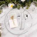 Goodluck 12 Inch Silver Charger Plates, 50 Pack Clear With Silver Trim, Disposable Plastic for Dinner, Wedding, Party