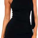OZICERD Halter Mock Neck Bodycon Mini Dresses for Women Going Out Dress Summer Short Club Cocktail Party Dress with Scarf (Black, M)