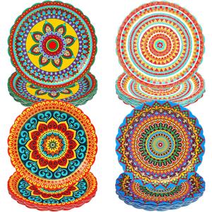 60 Pcs Fiesta Mexican Paper Plates 9 Inch Cinco De Mayo Party Dessert Disposable Taco Party Plates for Decorations Birthday Supplies Cake Favors Baby Shower Safari (Fiesta)