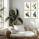 4pcs Vintage Cactus Wall Art Arizona Plants and Flowers Posters Prints Succulents Watercolor Pictures Painting Green Cactus Canvas Wall Decor for Kitchen bathroom Unframed