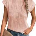 EVALESS Womens Short Sleeve Textured Tops Crewneck Knit Solid Loose Casual Basic T Shirts Tee Blouses (Pink, XL)