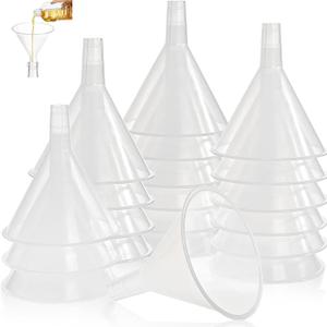 Tebery 20 Pack Plastic Funnels Set, 4.7 Inch Wide Mouth Funnel for Filling Bottles, Large Clear Kitchen Funnels with Long Spout, Reusable Liquid Transfer Funnel for Powder, Oil, Lab, DIY