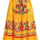 Women Mexican Dress Off Shoulder Floral Long Maxi Dress Summer Beach Party Cinco de Mayo Dresses with Belt (3X-Large, Yellow)