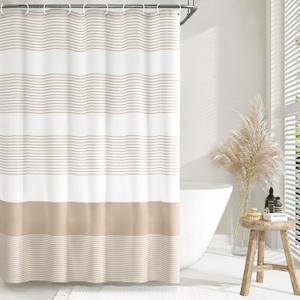 Awellife Boho Beige Shower Curtain for Bathroom Stripe Shower Curtain 72 X 72 Inches Farmhouse Cotton (Tassel Free-beige)