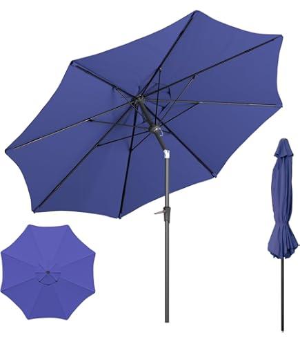 COBANA Patio Umbrella, Outdoor Table Umbrella of 9-Feet with 8 Ribs and Push Button Tilt and Crank, Blue