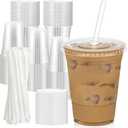 Dealusy 50 Pack - 16 oz Clear Plastic Cups with Lids and Straws, Sturdy & Food Safe Iced Coffee Cups with lids, Disposable Plastic Smoothie Cups for Cold Drinks