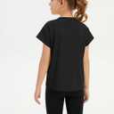 ZDC Girls Athletic Yoga Shirts Summer Short Sleeve Quick Dry Crop Tops Basic Gym Tees 5-14 Years (Black)