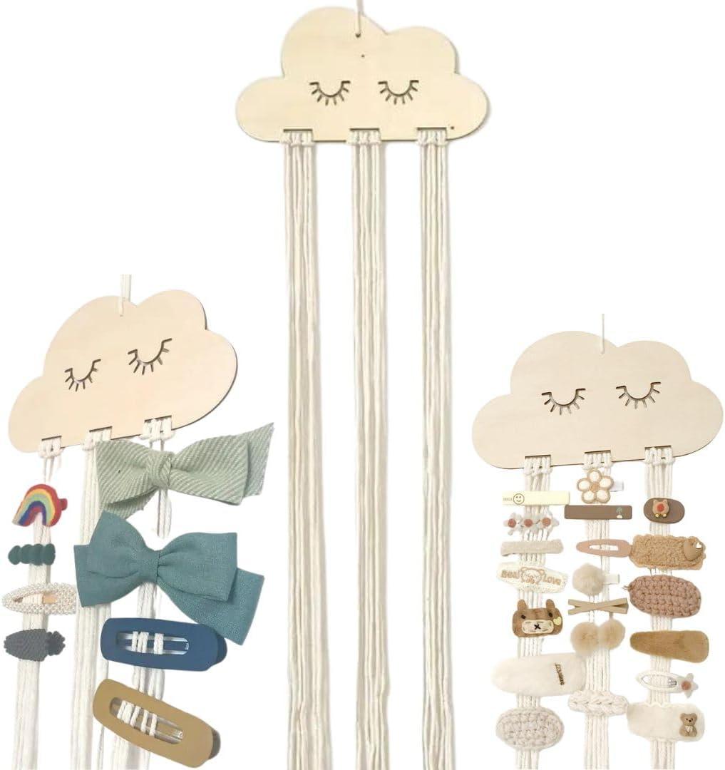 Baby Girl Hair Clips Bows Accessories and Products Organizer and Holder Storage Closet Cloud Wall Hanging Decor Nordic Scandi for Nursery or Baby Room