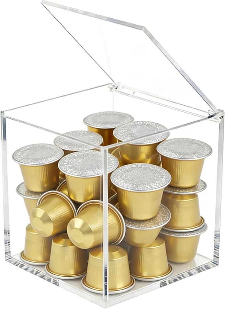KissYou Acrylic Boxes with Hinged Lid Small Lucite Boxes Clear Display Box for Birthday Wedding Graduation Party Decoration Plastic Storage Boxes (4 x 4 x 4 Inch)