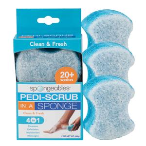 Spongeables Pedi Scrub Foot Exfoliating 20+ Wash Sponge (Pack of 3), Clean and Fresh