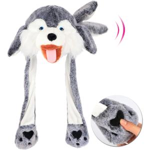 Kids Adults Plush Hat Ear Moving Ear Flap Hat with Paw, Wolf