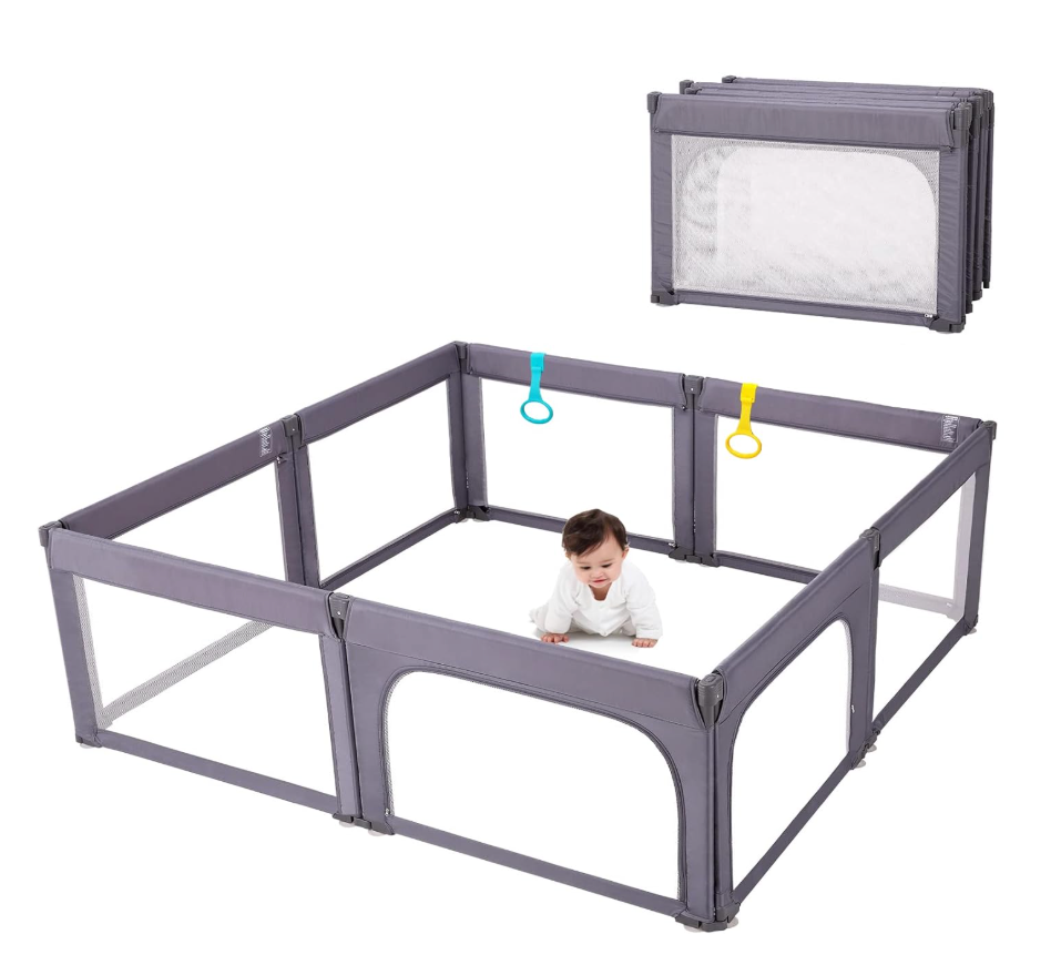Doradotey Baby Playpen Foldable for Toddlers 1-3, Size&Shape Adjustable Baby Enclosure, 8-Panels Detachable Gate 79x71 Large Indoor Playard, Easy Assembly Mesh Playpen Safety Fence Play Area