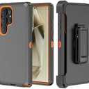 TASHHAR Phone Case for Samsung Galaxy S24 Ultra case,Heavy Duty Hard Shockproof Armor Protector Case Cover with Belt Clip Holster for Samsung S24 Ultra 2024 Phone Case (Black+Orange)