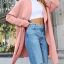ZESICA Women's Casual Lapel Cardigan Long Sleeve Open Front Irregular Hem Soft Knitted Sweater Coat with Pockets,Pink,Large