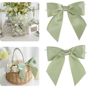AIMUDI Sage Green Satin Bows 5.5" Bows for Gift Wrapping Satin Twist Tie Bows Premade Ribbon Bows for Treat Bags Invitations Baskets Wreaths Crafts Wedding Birthday Baby Shower Decorations, 24 PCs