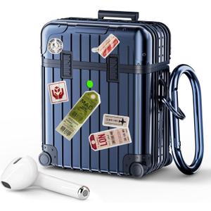 KOREDA Compatible with AirPods Case Cover, Funny Suitcase Design Case for Airpods 2nd Generation/1st Generation, Cute Fashion Protective Hard Case for Women Men with Keychain (Blue)