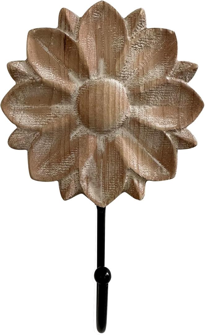 dwellington Flower Towel Hooks Decorative Hooks Hanger for Hanging Clothes, Keys, Towels - Decorative Wall Mount Hook Command Single Rack for Entryway, Bathroom, Kitchen (Natural)