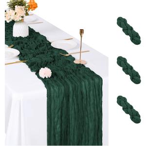 3 Pack Emerald Green Cheesecloth Table Runner, 17 x 108 inch, Semi Sheer Boho Cheese Cloth Fabric Table Runner Bulk for Wedding, Birthday, Party, Holiday, Home Decor (Emerald Green)