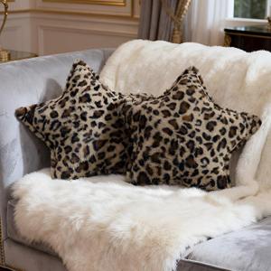 Fumete 2 Pcs 16 Inch Leopard Print Star Pillow Cheetah Throw Pillows Faux Fur Plush Star Room Decor 3D Throw Stuffed Cushion Vintage Decorative Decoration for Bedroom Sofa Chair