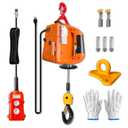 2 in 1 Electric Hoist Winch, 1100lbs Portable Electric Power Winch w/Wire Remote Control, 110V Electric Hoist Crane, Overload Protection 25ft Lifting Height for Towing (Orange)