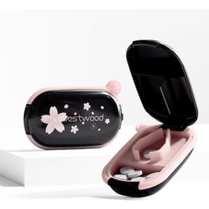 Black Precision Pill Cutter with Centering Guide - Safety Shield for Tiny & Small Pills, Vitamins, Tablets | Portable Travel Pill Splitter & Crusher | Fits Purse/Pocket