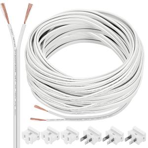 SPT-1 100 ft 18/2 Wire Electrical Wire with 6 Plugs 18 AWG Wire 18 Gauge Wire for LED Lighting Strip Lamp, Lamp Extension Cable, Residential Outdoor Commercial Industrial, White