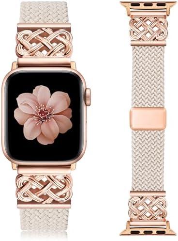 TOYOUTHS Braided Magnetic Band Compatible with Apple Watch Bands 38/40/41/42/44/45/46/49mm Women Men, Dressy Celtic Metal Stretchy Elastic Strap for iWatch Series 11 10 9 8 7 6 5 4 SE/Ultra 3 2 1
