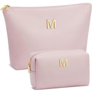 Graduation Gifts | Initial Makeup Bag for Women Personalized Gifts for Bridesmaid Teachers Friend Female College Cosmetic Travel Toiletry Bag(Pink,M)