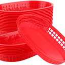 KOHAND 20 Pack 11 x 7 Inch Red Fast Food Basket, Plastic Oval Shaped Fast Food Serving Basket, Deli Food Service Basket for Bread, Hot Dog, Burgers, Sandwiches, Fries, Barbecues